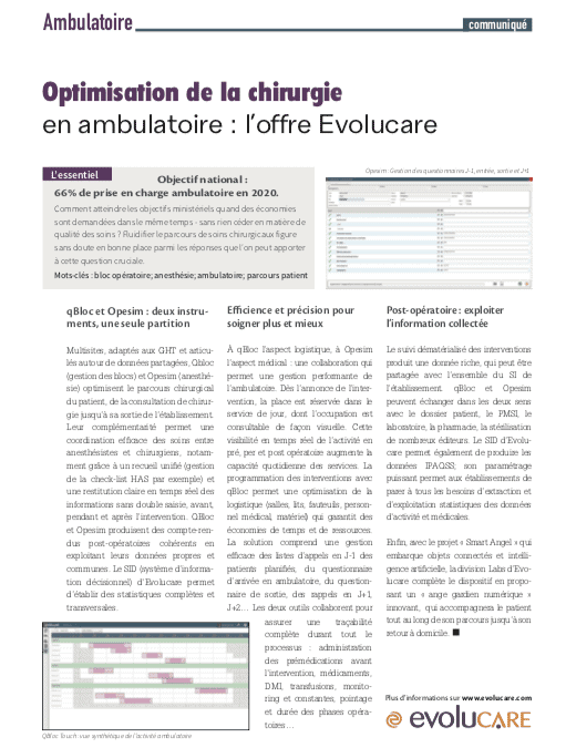 Optimisation de la chirurgie ambulatoire : l’offre Evolucare